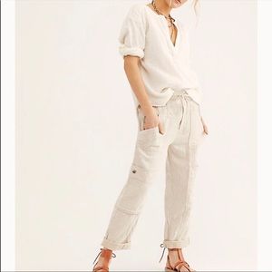 Free People- NWT Cream Feelin’ Good Utility Pull On Pants- Large